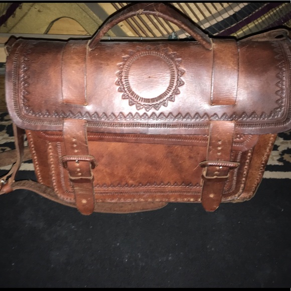 leather satchel unsigned unbranded tough saddlebag